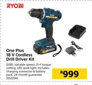 Ryobi One Plus 18V Cordless Drill Driver Kit D180