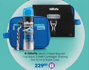 Gillette Mach 3 Travel Bag Set:1 Up razor, 2 Refill Cartridges, Shaving Gel-75ml & Travel case