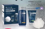 Clicks Cleansing Kit Men's Gift Set 2 In 1 Shower Gel-250ml,Face Wash Oil Control-100ml & Mesh Spong