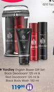 yardley English Blazer Gift Set: Black Deodorant-125ml & Red Deodorant-125ml & Black Body Wash-150ml