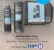Dove Men+ Care Clean Comfort Gift Set:Body wash-250ml & Antiperspirant-150ml With Toiletry Bag