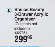 Basics Beauty 3 Drawer Acrylic Organiser