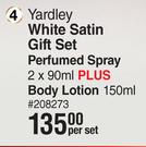 Yardley White Satin Gift Set Perfumed Spray 2 x 90ml Plus Body Lotion 150ml-Per Set