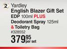 Yardley English Blazer Gift Set EDP 100ml Plus Deodorant Spray 125ml & Toiletry Bag-Per Set