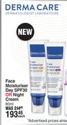 Derma Care Face Moisturiser Day SPF50 Or Night Cream-80ml Each