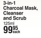 OXY 3 In 1 Charcoal Mask, Cleanser & Scrub-125ml Each