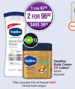 Vaseline Body Cream Or Lotion Assorted-400ml