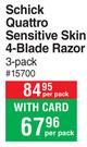 Schick Quattro Sensitive Skin 4 Blade Razor 3 Pack-Per Pack