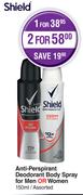 Shield Anti Perspirant Deodorant Body Spray For Men Or Women Assorted-For 2 x 150ml