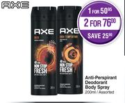 Axe Anti Perspirant Deodorant Body Spray Assorted-For 2 x 200ml