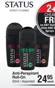 Status Anti Perspirant Roll On Assorted-50ml Each
