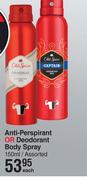 Old Spice Anti Perspirant Or Deodorant Body Spray Assorted-150ml Each
