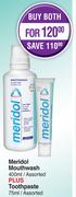 Meridol Mouthwash 400ml Assorted Plus Toothpaste 45ml Assorted-For Both