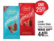 Lindt Lindor Slab Assorted-100g Each