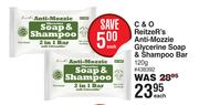 C & O ReitzeR's Anti Mozzie Glycerine Soap & Shampoo Bar-120g Each