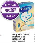 Purity Baby Rice Cereal Mix With Milk (Stages 1-3) Assorted-2 x 200g