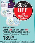 Phillips Avent Ortho Or Air Mix Deco Or Fashion Mom & Dad Soother 2 Pack (0-6 Months)-Per Pack