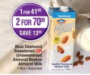 Blue Diamond Sweetened Or Unsweetened Almond Breeze Almond Milk-1L