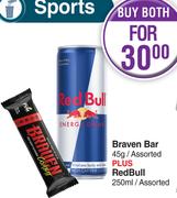 Braven Bar Assorted 45G Plus Red Bull Assorted 250ml-For Both