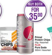 Primal Protein Chips Assorted 50g Plus Pura Soda Assorted 300ml-For Both