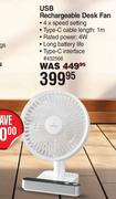 Dquip USB Rechargeable Desk Fan