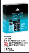 Adidas Ice Dive Gift Set 3 In 1 Shower Gel 250ml & Body Fragrance 75ml & Body Spray 150ml-Per Set