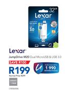 Lexar 32GB Jump Drive M20 Dual Micro USB & USB 3.0