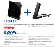 Netgear D6100 AC1200 WiFi Modem Router(Essential Edition) + A6210 AC1200 WiFi USB 3.0 Adapter