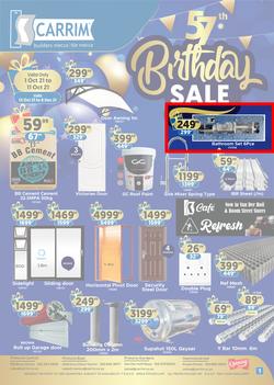 K Carrim Builders Mecca : 57th Birthday Sale (12 October - 6 December 2021), page 1