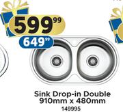 Sink Drop-In Double 910mm x 480mm