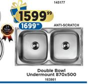 Double Bowl Undermount 870 x 500 (Anti-Scratch)