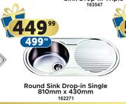Round Sink Drop In Single 810mm x 430mm