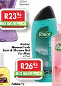 Radox Shower Fresh Bath & Shower Gel For Men-400ml Each
