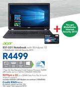 Acer ES1-531 Notebook With Windows 10 + K4203H USB Modem-On A 500MB Data Price Plan