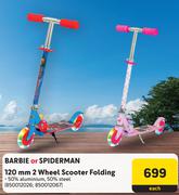 Barbie & Spiderman 120mm 2 Wheel Scooter Folding