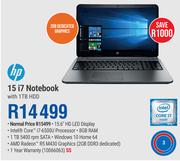 HP 15 i7 Notebook With 1TB HDD