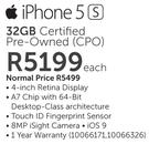 Apple iPhone 5S 32GB Certified Pre-Owned-Each