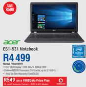 Acer ES1-531 Notebook+ R207-H WiFi Modem-On A 10GB Data Price Plan