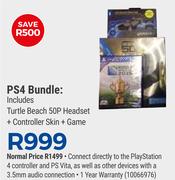 PS4 Bundle Including Turtle Beach 50X Headset + Controller Skin + Game