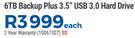 6TB Backup Plus 3.5” USB 3.0 Hard Drive