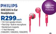 Philips SHE3205 In Ear Headphone-Each