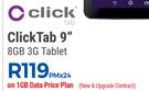 Click Tab 9" 8GB 3G Tablet-On 1GB Data Price Plan