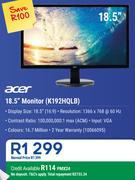 Acer 18.5" Monitor K192HQLB