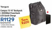 Targus Campus 15-16" Backpack+ 8000mAh Powerbank LCD Quick Charge