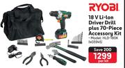 Ryobi 18 V Li-Ion Driver Drill Plus 70-Piece Accessory Kit 403945-Per Kit