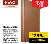 Kayo Hardboard Door 33613-813mm X 2.032m Each