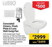 Lusso Concealed Cistern, Flush Plate & Luna Wall Hung Pan