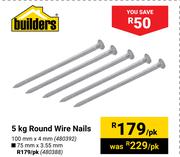 Builders 5kg Round Wire Nails 75mm X 3.5mm 480392- Per Pack