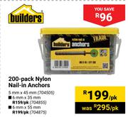 Builders 200-Pack Nylon Nail-In Anchors 6mm X 55mm 704875-Per Pack