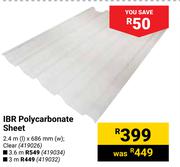 IBR Polycarbonate Sheet Clear 2.4m(l) X 686mm(w) 419026